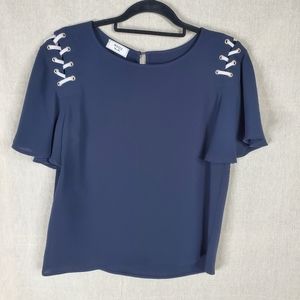 ☆ Weill Blue Flutter Sleeve Crew Neck Top  Size 6